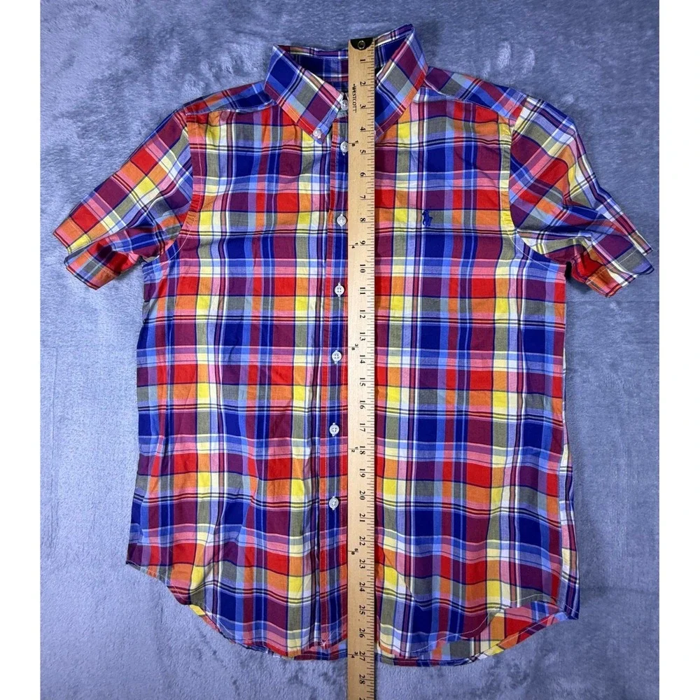 Ralph Lauren Boys Large 14-16 Short Sleeve Plaid Button Down Shirt Multicolor
